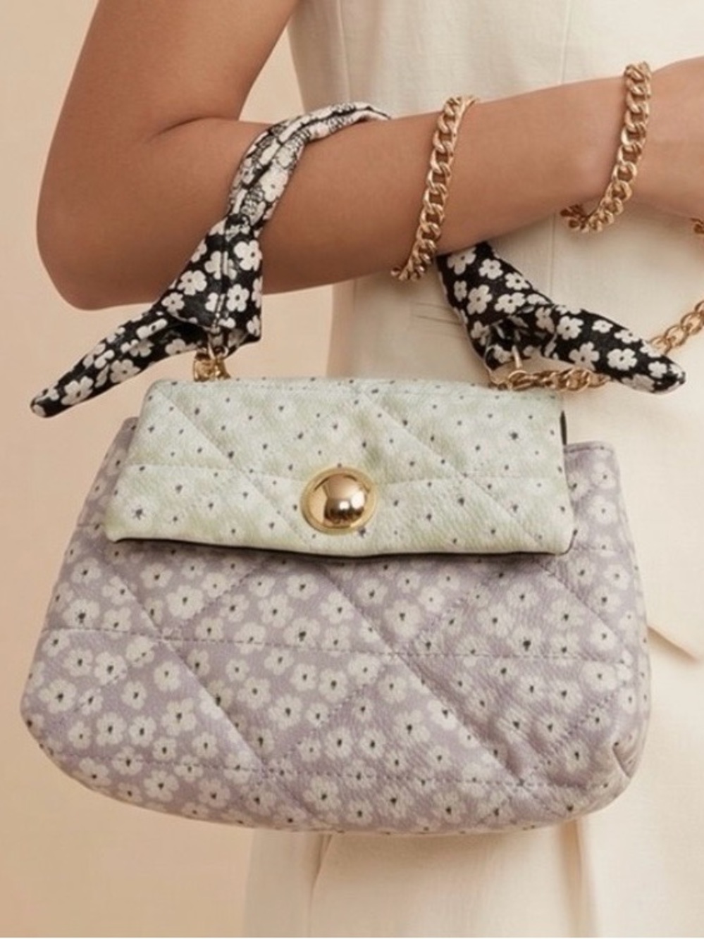 Call It Spring Quilted Floral Handbag with Chain Strap Whimsical Dainty Summer